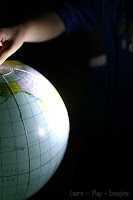 Learn about the sun - simple activity to demonstrate how the earth rotates once a day giving us light in the day and darkness at night.