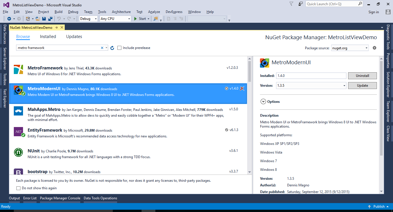 install metro framework