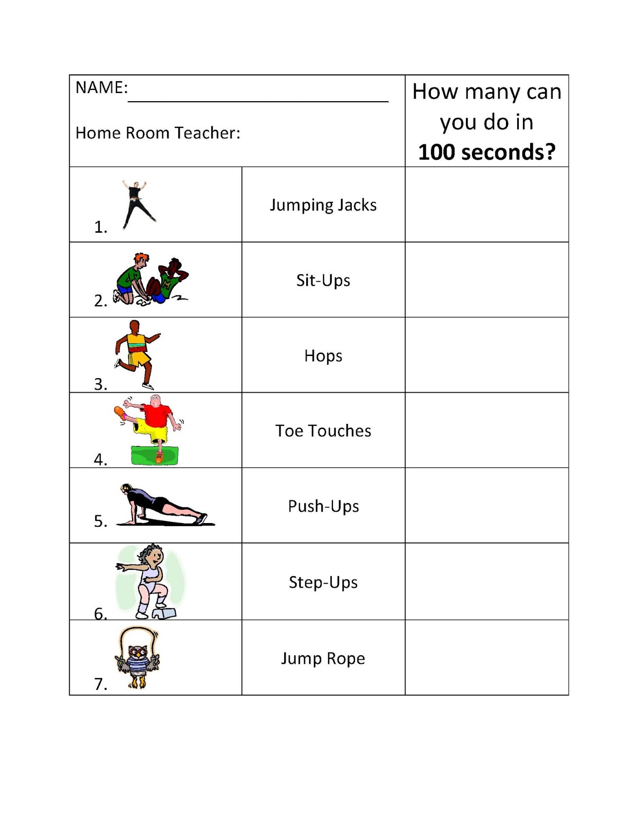 Physical Education and More: 100 Second Challenge