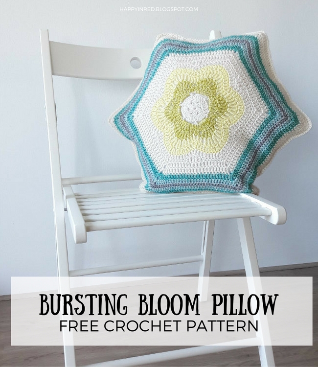 Bursting Bloom Pillow, free crochet pattern | Happy in Red