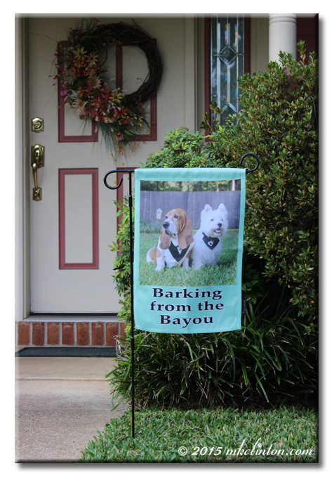 Flagology garden flag with Barking from the Bayou dogs