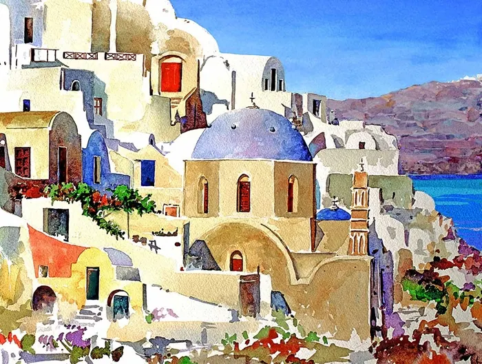 Pantelis Zografos 1949 | Watercolors of Greek Islands