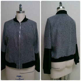 Erica B.'s - DIY Style!  Burda 7210 | Leather-sleeved Tweed Bomber Jacket