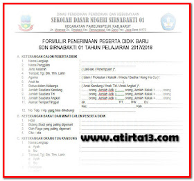Contoh Formulir Penerimaan Siswa Baru Tahun 2017/2018 Format Words.Doc