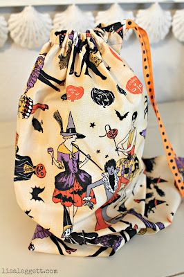 Vintage Halloween fabric, simple drawstring bag for trick-or-treating