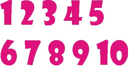 números del 1 al 10 de color rosado