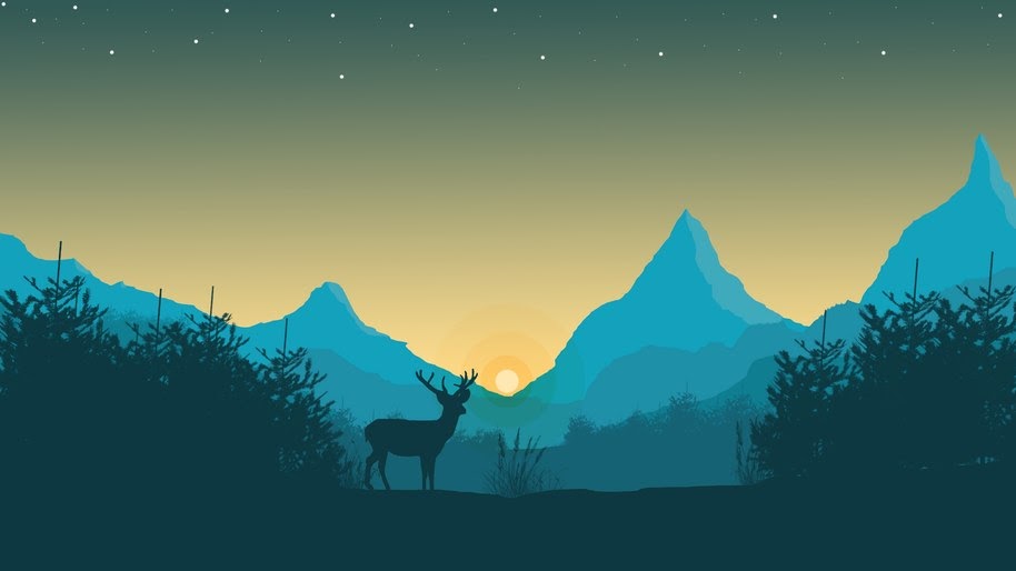 Sunrise, Minimalist, Digital Art, Minimalist, Deer, Silhouette, 4K, #30