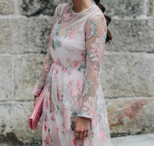 invitada vestido bordado boda fiesta flores embroidery dress tulle