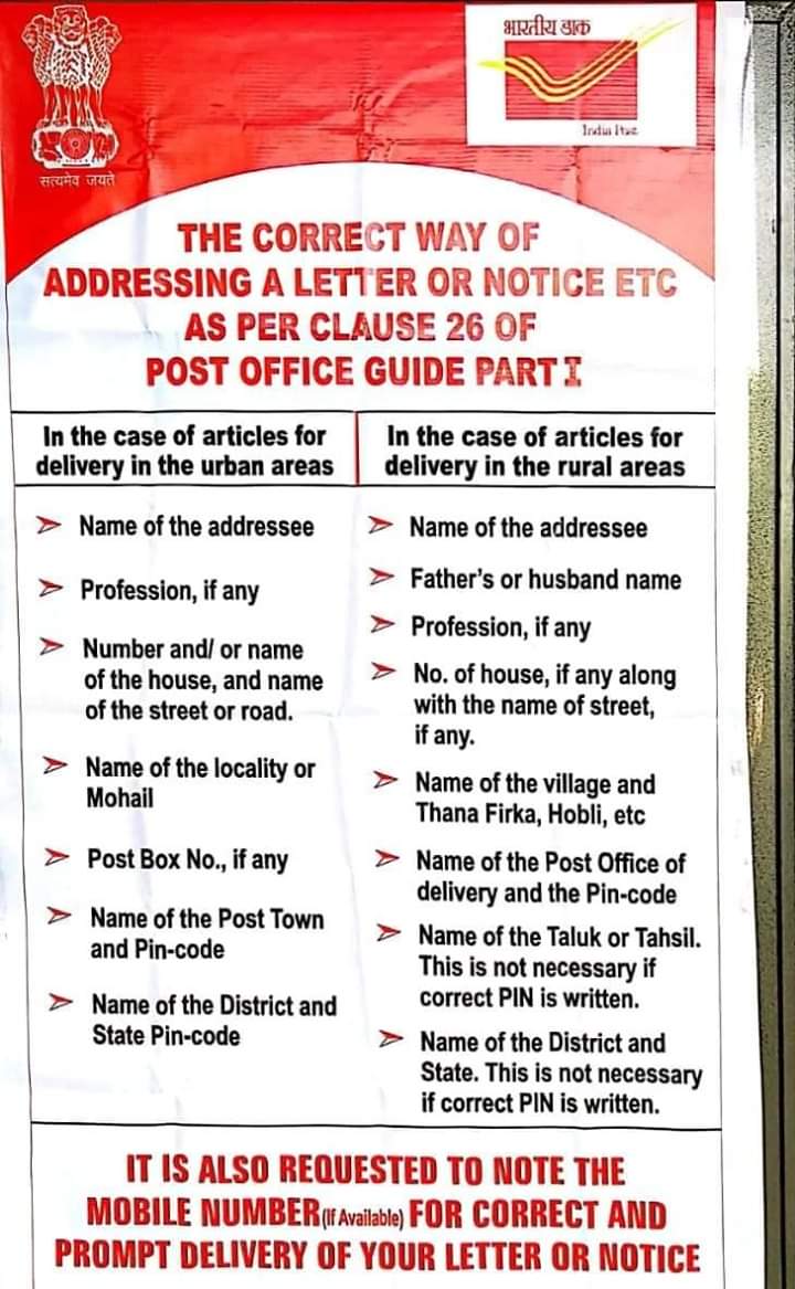 Correct way of Addressing a Letter as per clause 26 of Post Office Guide Part I DOP Core Solutions