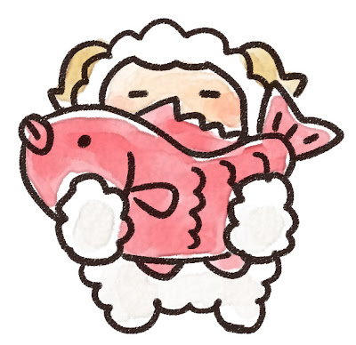 鯛を持っている羊のイラスト（未年）