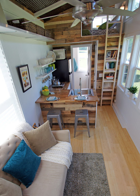 Tiny House with loft bed and open kitchen :: OrganizingMadeFun.com