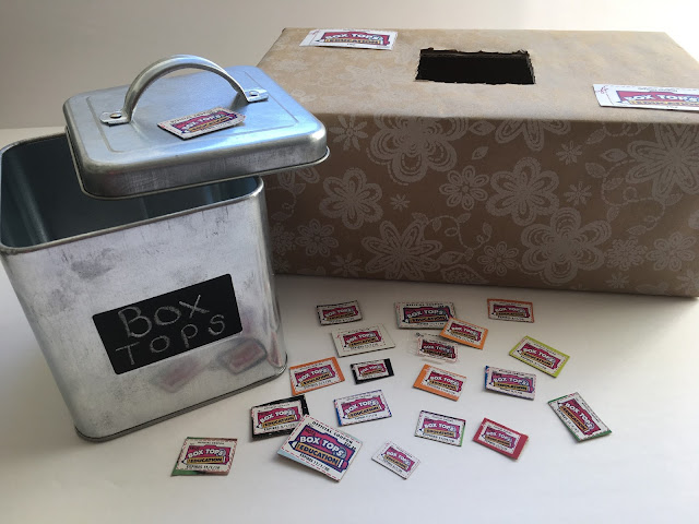 Great idea for collecting Box Tops... Use a cute little canister in your classroom & a large shoe box with a hole cut in the middle for the front office