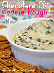 This Chocolate Chip Cookie Dough Dip Recipe is the perfect Egg- and Peanut-Free sweet snack and appetizer!  Using common ingredients, this delicious dessert dip only takes 5 minutes to make and is sure to be a crowd pleaser!  www.sweetlittleonesblog.com