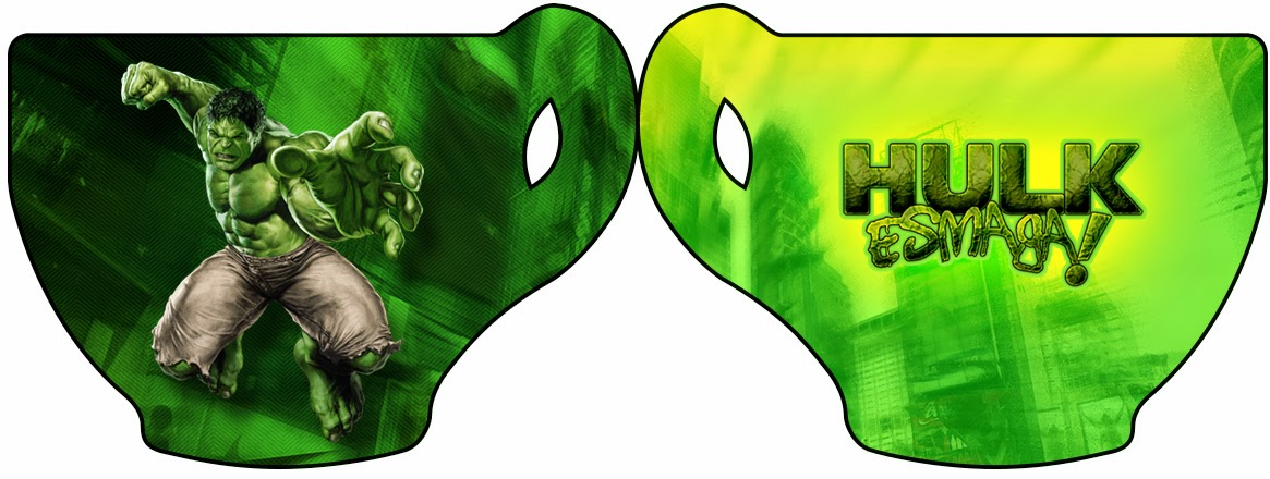 Hulk: Invitaciones para Imprimir Gratis. Tarjeta con forma de taza.