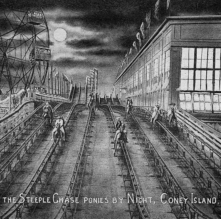 Steeple Chase Coney Island 1920 The Steeple Chase ride at Coney Island New York in 1920, an illustration