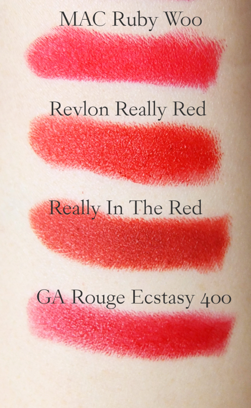 MAC Ruby Woo swatch comparison