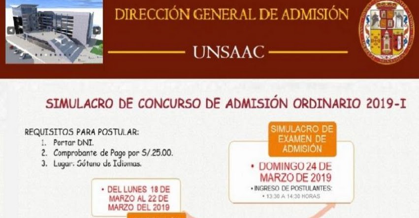 UNSAAC: Simulacro de Examen de Admisión será este Domingo 24 en la Universidad Nacional de San Antonio Abad del Cusco - www.unsaac.edu.pe UNSAAC: Simulacro de Examen de Admisión será este Domingo 24 en la Universidad Nacional de San Antonio Abad del Cusco - www.unsaac.edu.pe