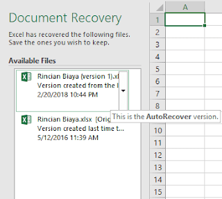Gambar excel 2016 auto recovery