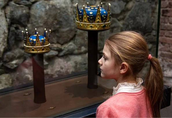 Crown Princess Victoria and Princess Estelle of Sweden visited the Royal Treasury at the Royal Palace of Stockholm