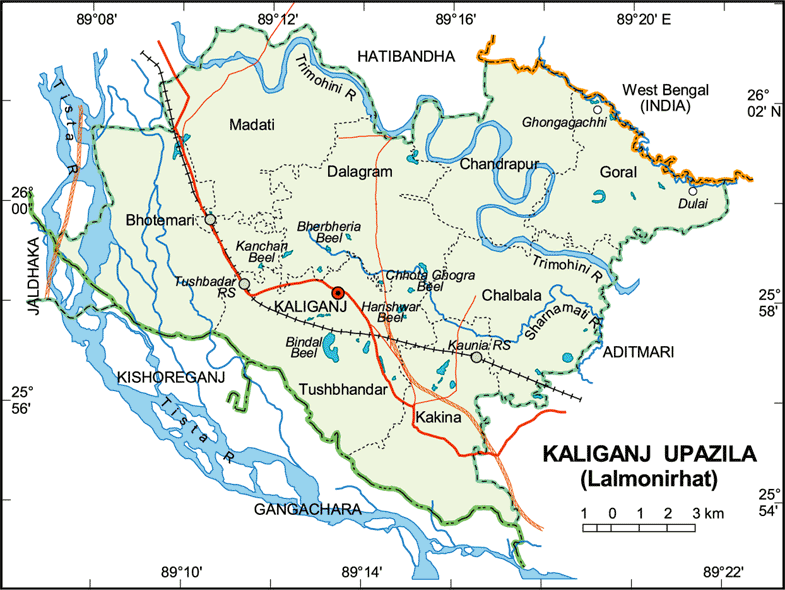 Kaliganj Upazila Map Lalmonirhat District Bangladesh