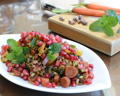 Egyptian Kamut Salad with Roasted Carrot & Pomegranate, a hearty celebration salad ♥ AVeggieVenture.com