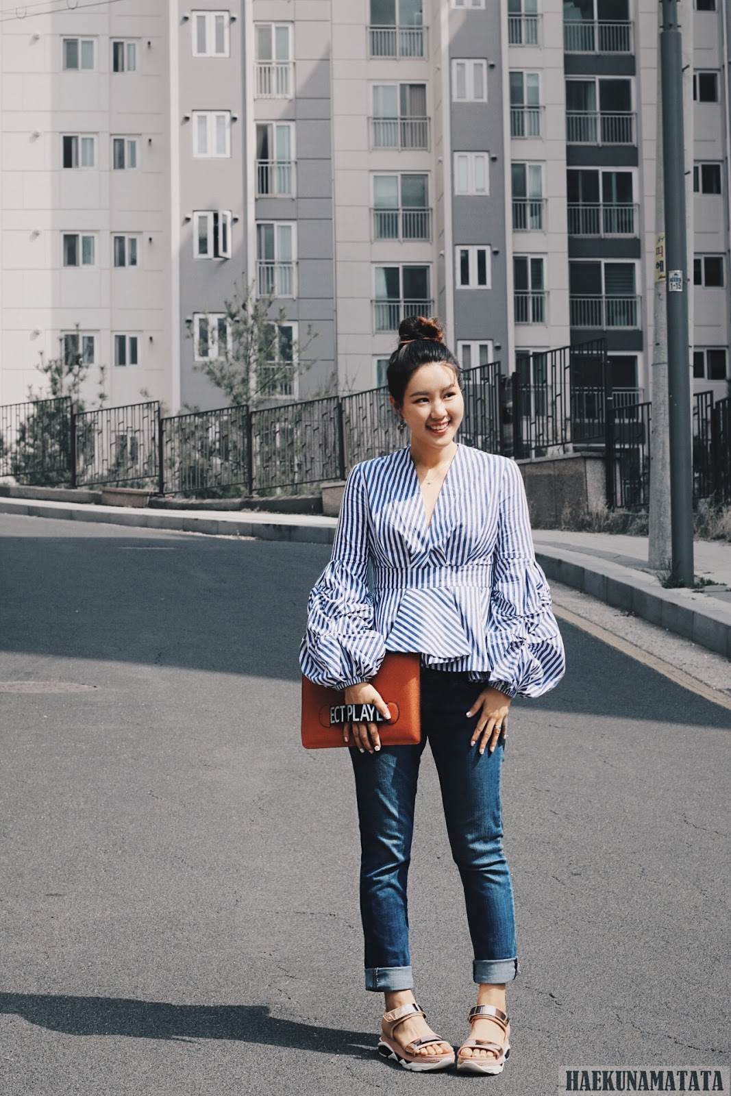 Striped Balloon Sleeve Top Levis Skinny Jeans Blogger Style OOTD Striped Balloon Sleeve Top Levis Skinny Jeans Blogger Style OOTD