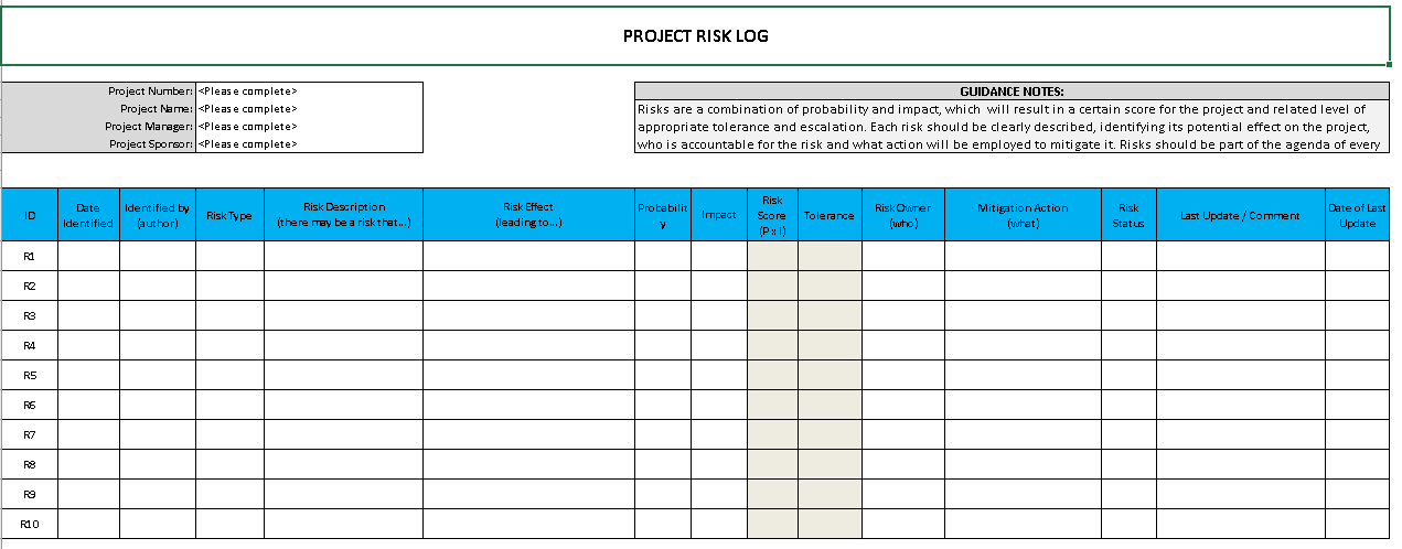  RAID Log Template Excel Download Free Project Management Templates