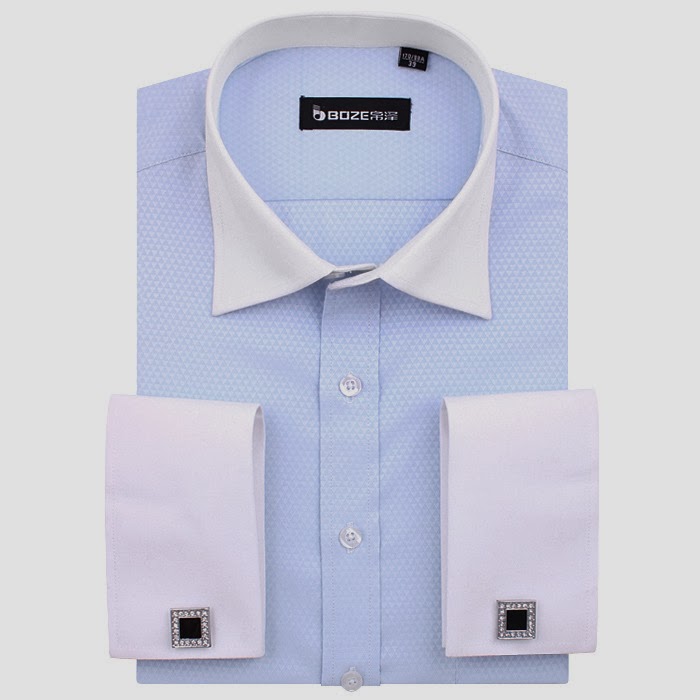 TOPTENFASHIONNEW MENS BLUE DRESS SHIRT WHITE COLLAR