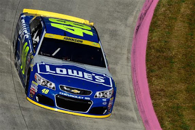 Jimmie Johnson, driver of the #48 Lowe's Chevrolet,  practices for the NASCAR Sprint Cup Series Goody's Fast Relief 500 