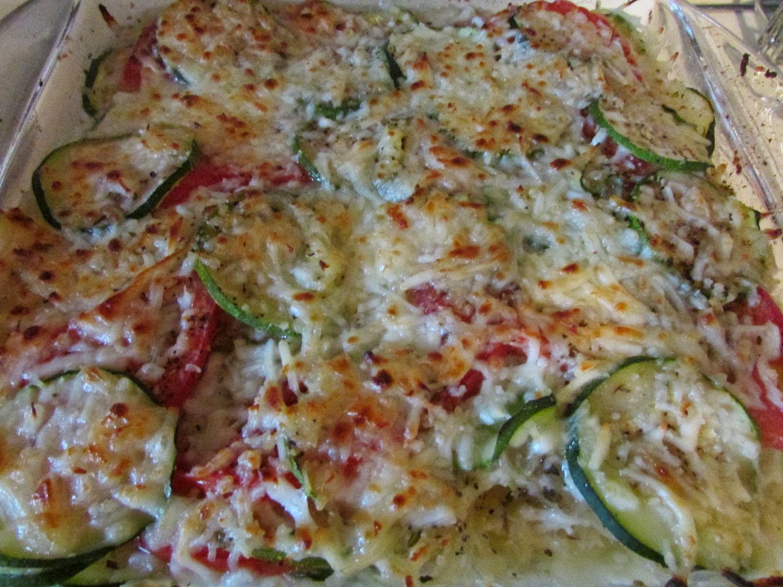Foodie Mom Cheesy Spaghetti Squash, Zucchini and Tomato Bake