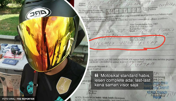 "10 tahun naik motosikal guna visor gelap, kali ini baru kena saman" - Lelaki luah tak puas hati, namun netizen komen ia sememangnya satu kesalahan