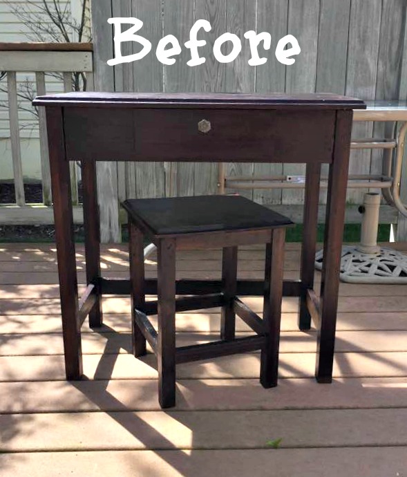 Before photo of writing desk and seat Before photo of writing desk and seat