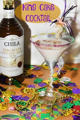 Chila 'Orchata King Cake Cocktail- a creamy, chilled concoction for Mardi Gras!