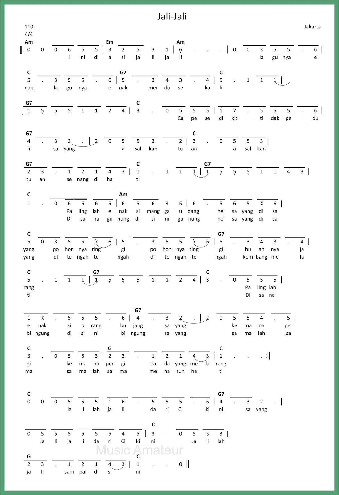 Chord Lagu Jali Jali
