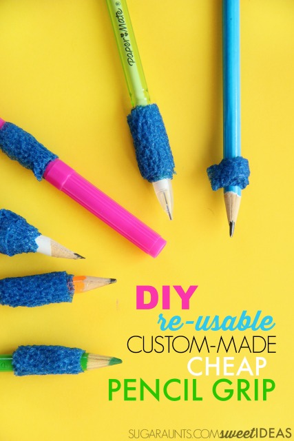 Use coban to make a customized, re-usable, DIY pencil grip for improving pencil grasp, perfect for the whole classroom or OT clinic.