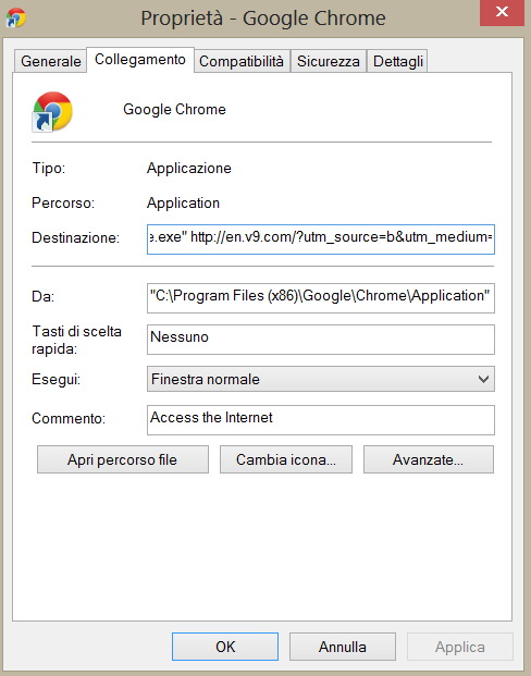 Come rimuovere en.v9.com da chrome