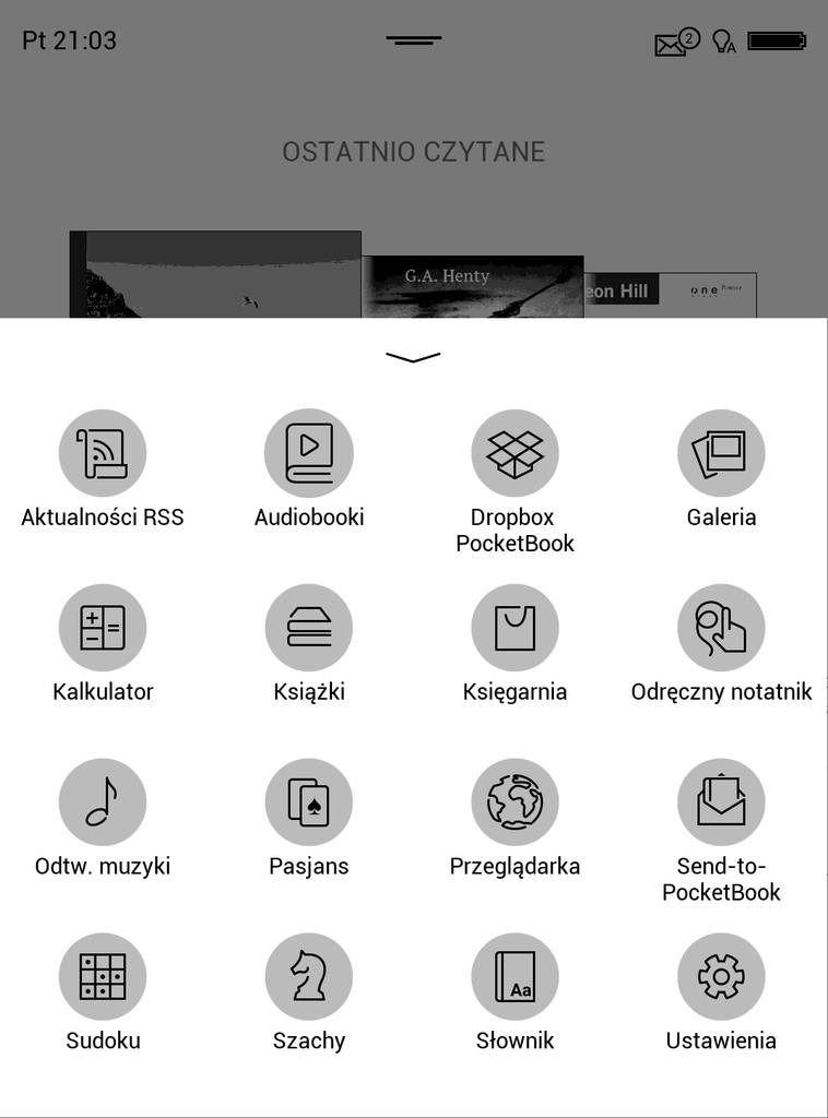 Dolne menu w PocketBook Touch HD 3