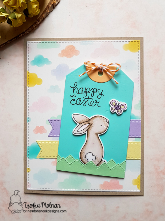 Happy Easter by Zsofia features Cloudy Sky, Fancy Edges Tag, Bitty Bunnies, and Newton's Easter Basket by Newton's Nook Designs; #newtonsnook