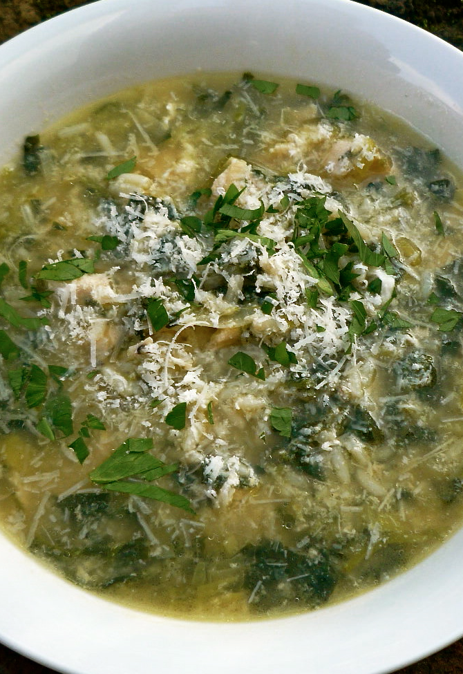 Scrumpdillyicious Stracciatella Soup with Spinach, Chicken & Rice