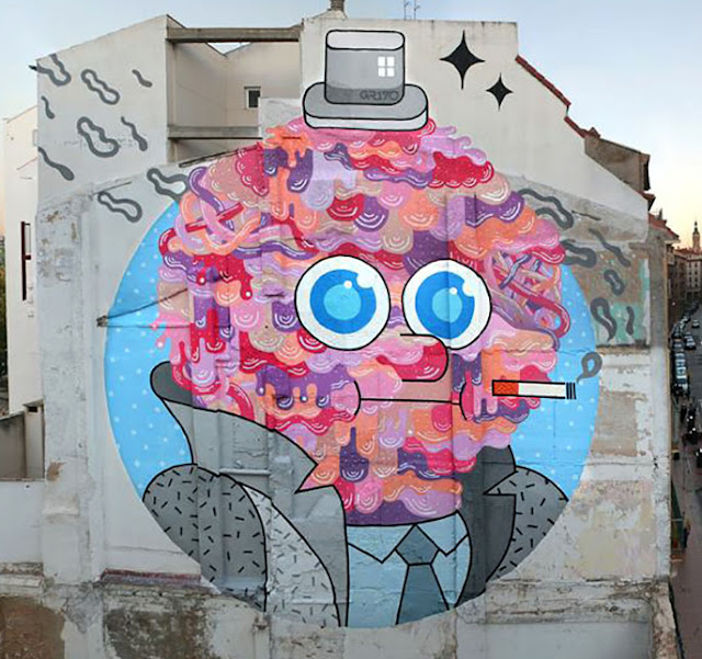 "Mr Beef" Street Art By GR170 In Zaragoza, Spain For Asalto Urban Art Festival. 2