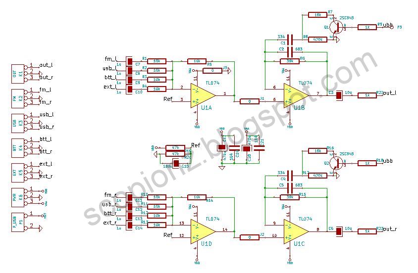 Stereo Bass Booster Amplifier - Electronic Circuit