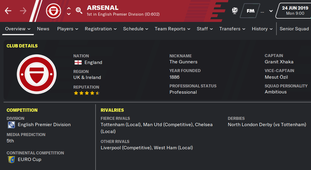 FM20 Club Analysis - Arsenal