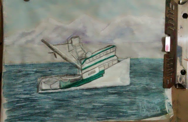 salmon fishing boat sketch by Gloria Poole of Missouri salmon fishing boat sketch by Gloria Poole of Missouri
