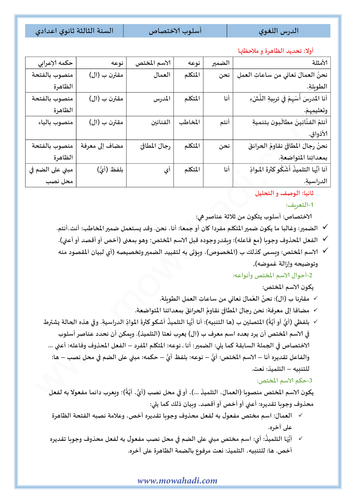 الدرس اللغوي أسلوب الاختصاص للسنة الثالثة اعدادي في مادة اللغة العربية 12-cours-dars-loghawi3_001