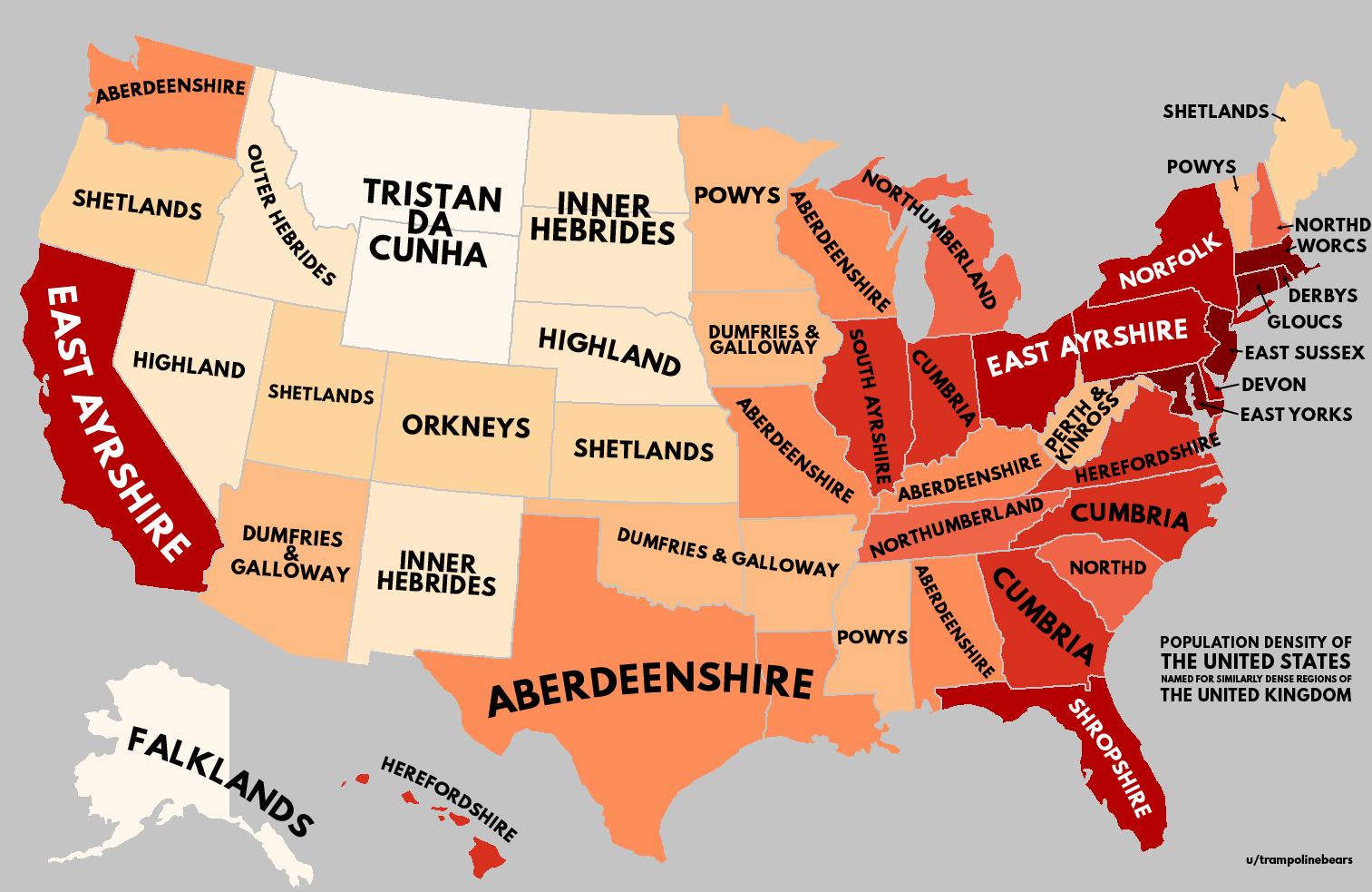 Population density of United States with United Kingdom equivalents