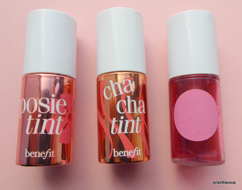 Benefit: Posie tint, Cha Cha tint and Benetint Swatches  One Little 