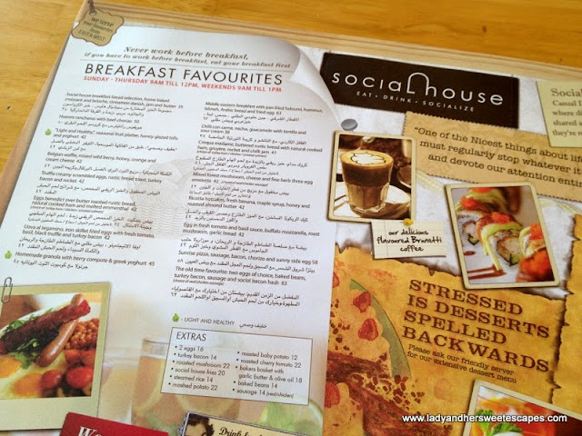 breakfast menu at Social House