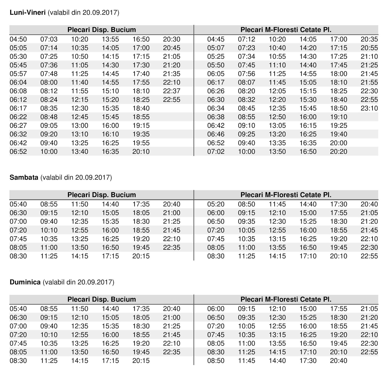 Program autobuze Cluj Napoca, Floresti M21, M26...Baciu, Chinteni Orar M21