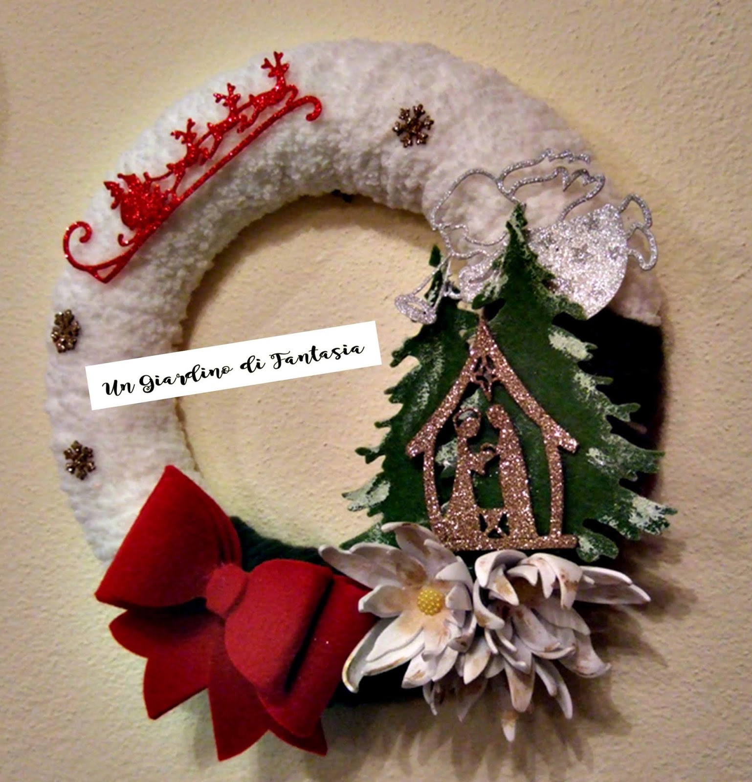 4 Decorazioni natalizie disco di legno con animaletti