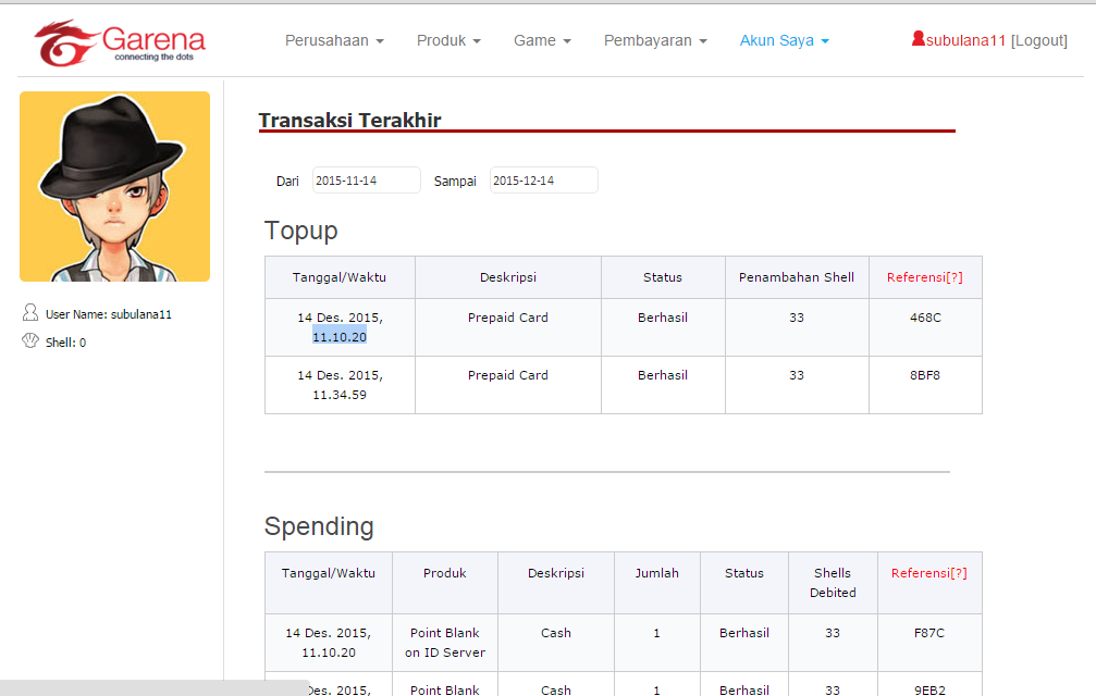 History Pembelian Voucher (Cash) Garena Cara Mengecek History Pembelian Voucher (Cash) Garena Indonesia